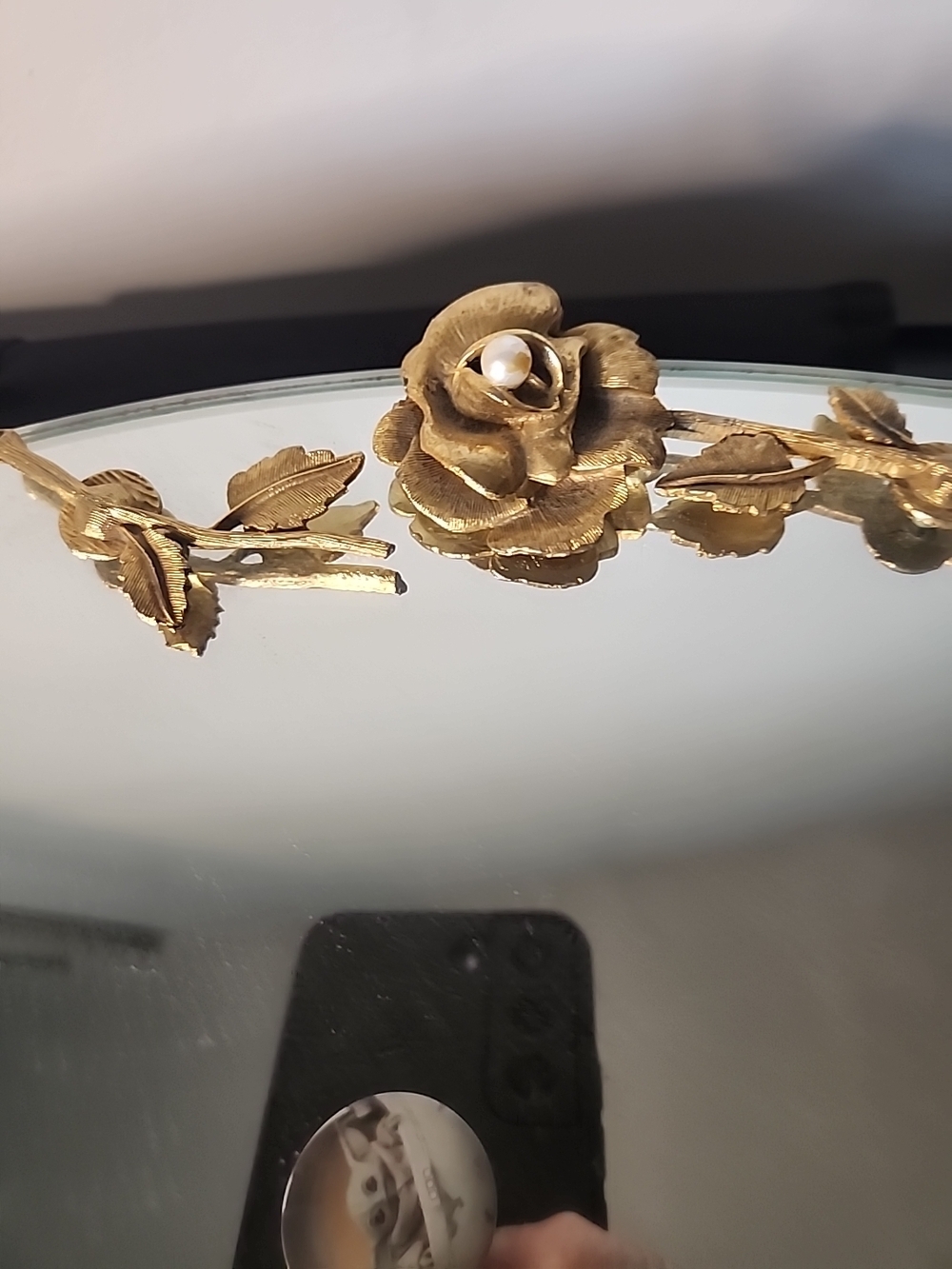 Gold Accent Oval Vanity Tray with Floral Embellishments - Picture 9 of 16